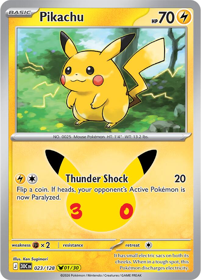Pikachu - 30th Celebration 023/128 - 1/30
