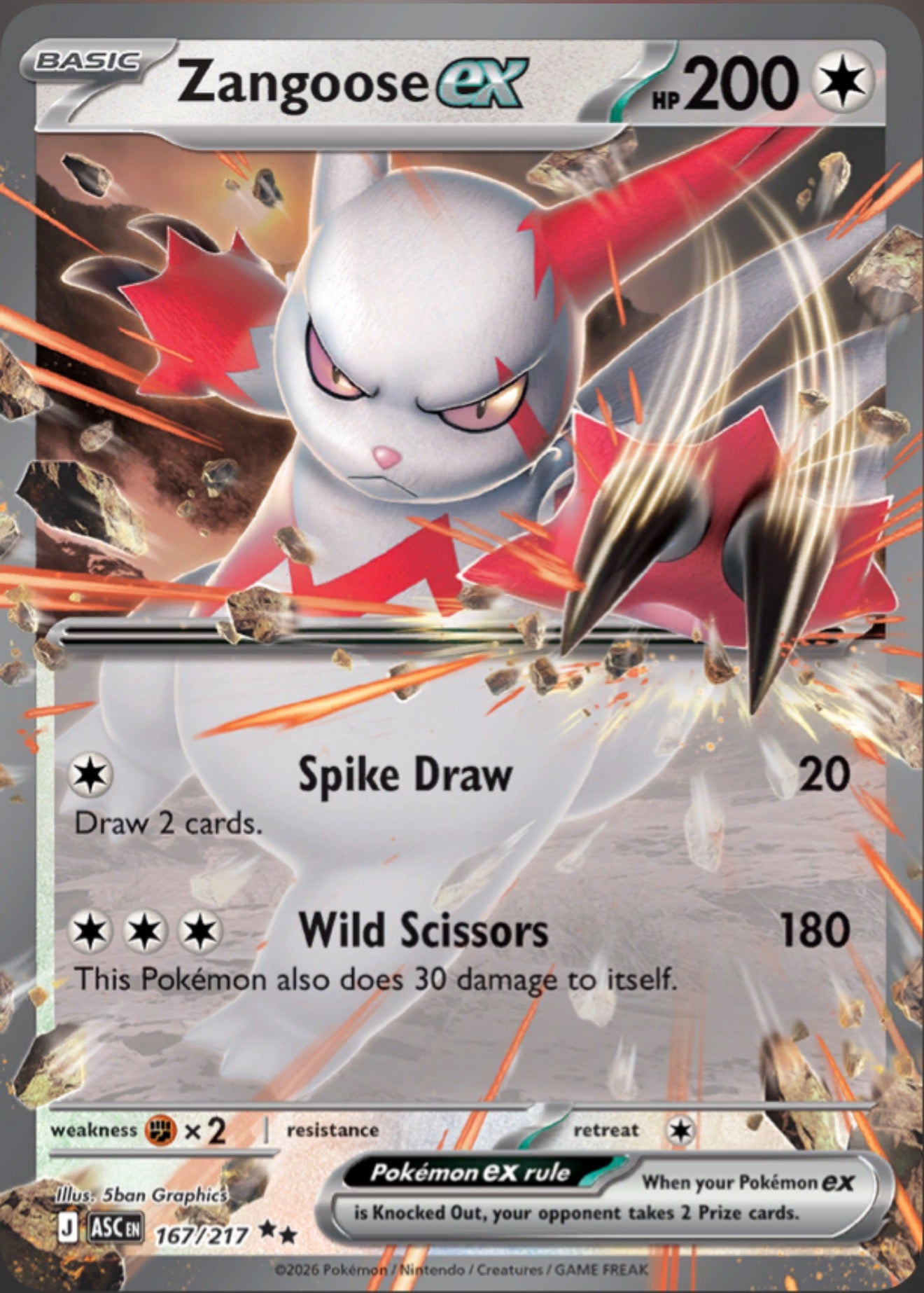 Pokémon Singles - Zangoose ex - ASC 167/217
