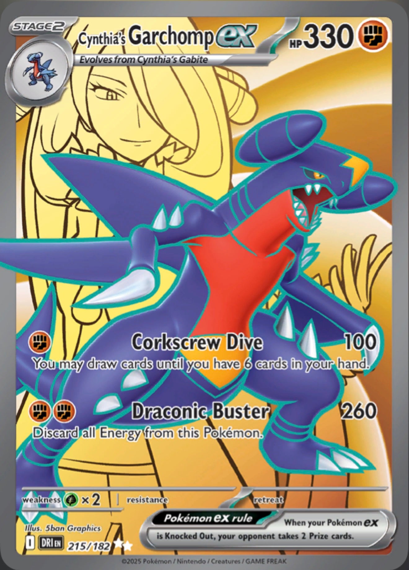 Pokémon Singles - Cynthia's Garchomp ex Full Art - DRI 215/182