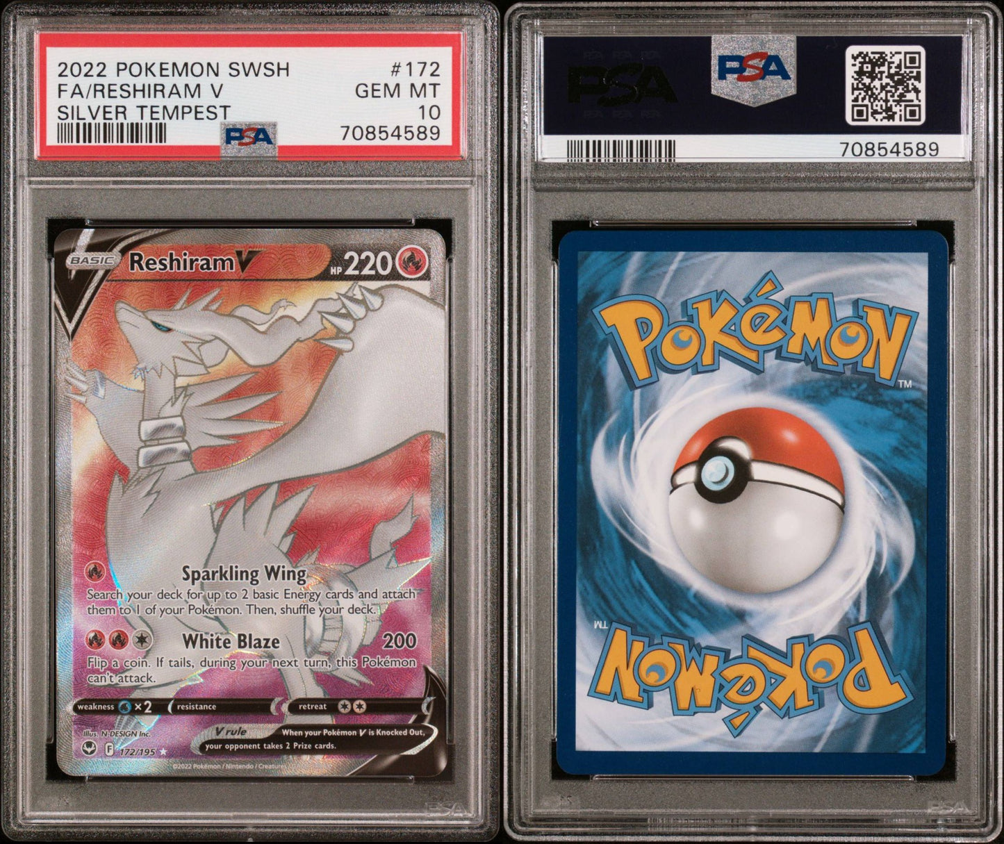 RESHIRAM V 172 | 2022 POKEMON SWORD & SHIELD SILVER TEMPEST - PSA 10