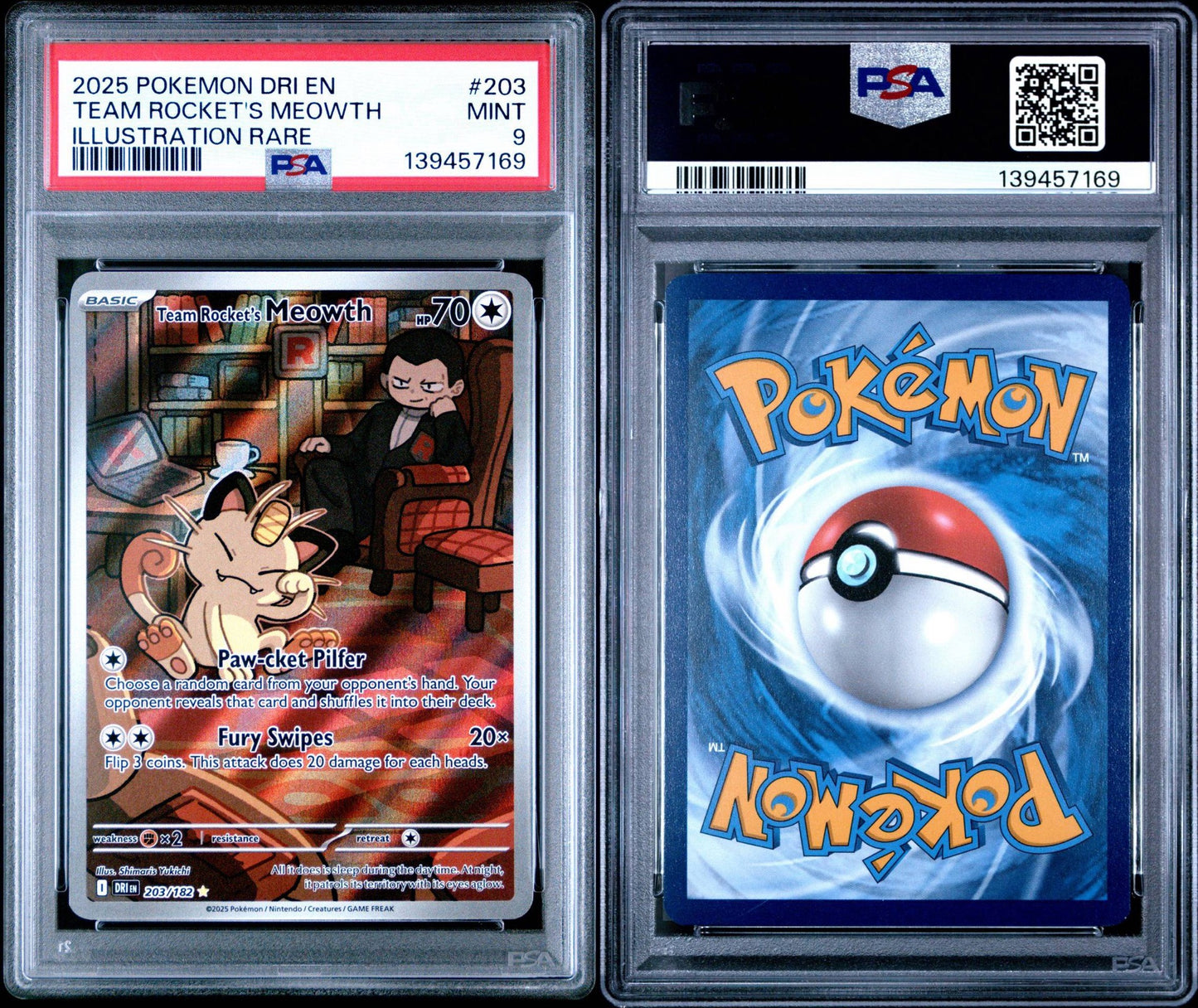 TEAM ROCKET'S MEOWTH 203 | 2025 POKEMON DRI EN-DESTINED RIVALS | ILLUSTRATION RARE - PSA 9
