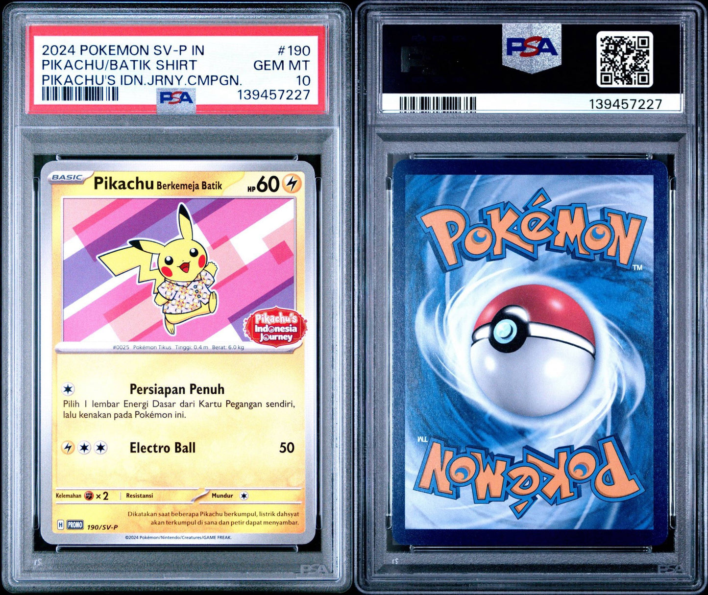 (PIKACHU IN BATIK SHIRT 190 | 2024 POKEMON INDONESIAN SV-P PROMO | PIKACHU'S INDONESIA JOURNEY CAMPAIGN - PSA 10