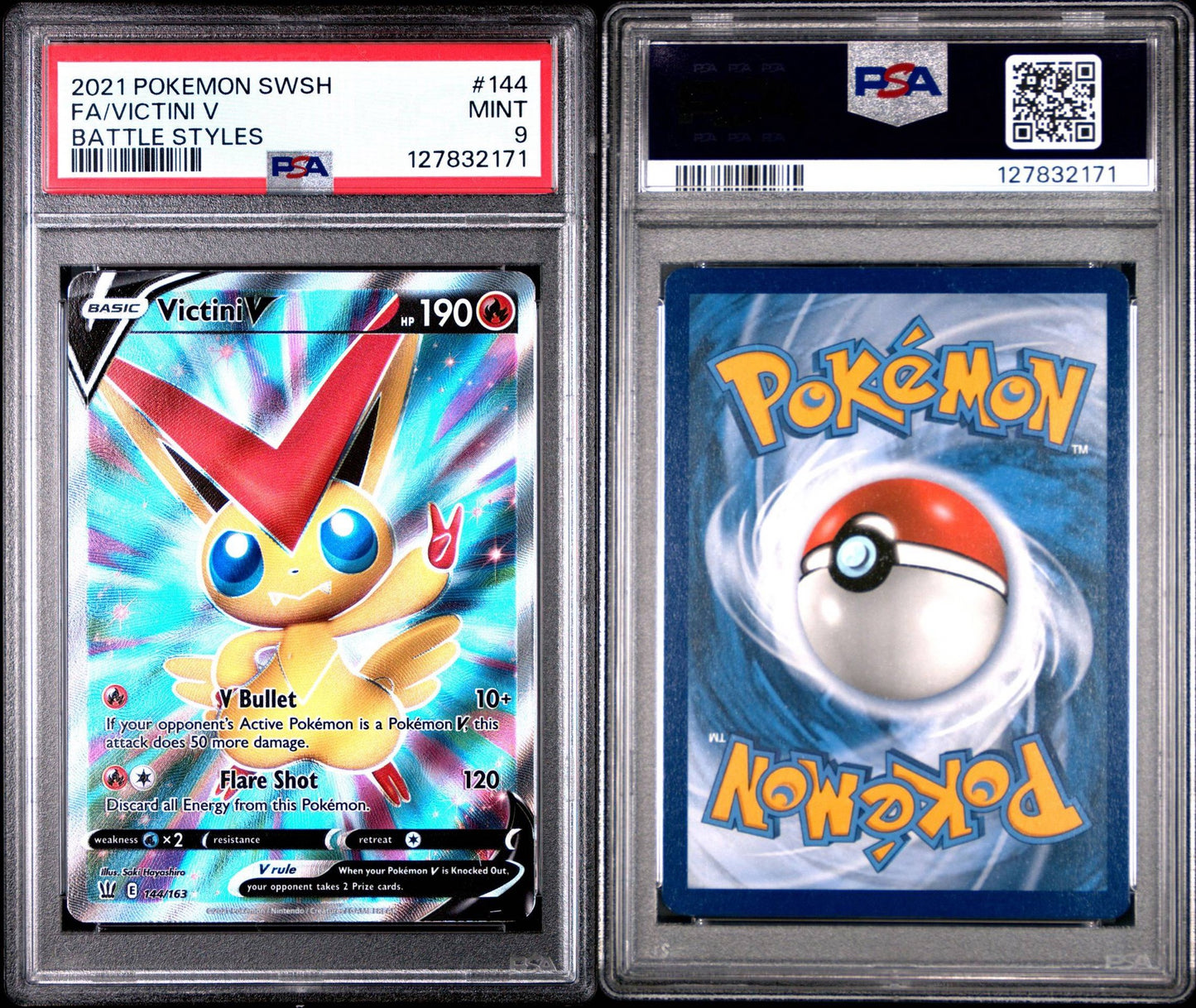 Victini V #144 | 2021 POKEMON SWORD AND SHIELD BATTLE STYLES - PSA 9