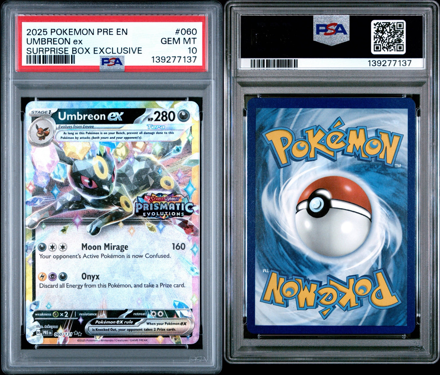 UMBREON EX #60 | 2025 POKEMON PRE EN-PRISMATIC EVOLUTIONS SURPRISE BOX EXCLUSIVE | PSA 10