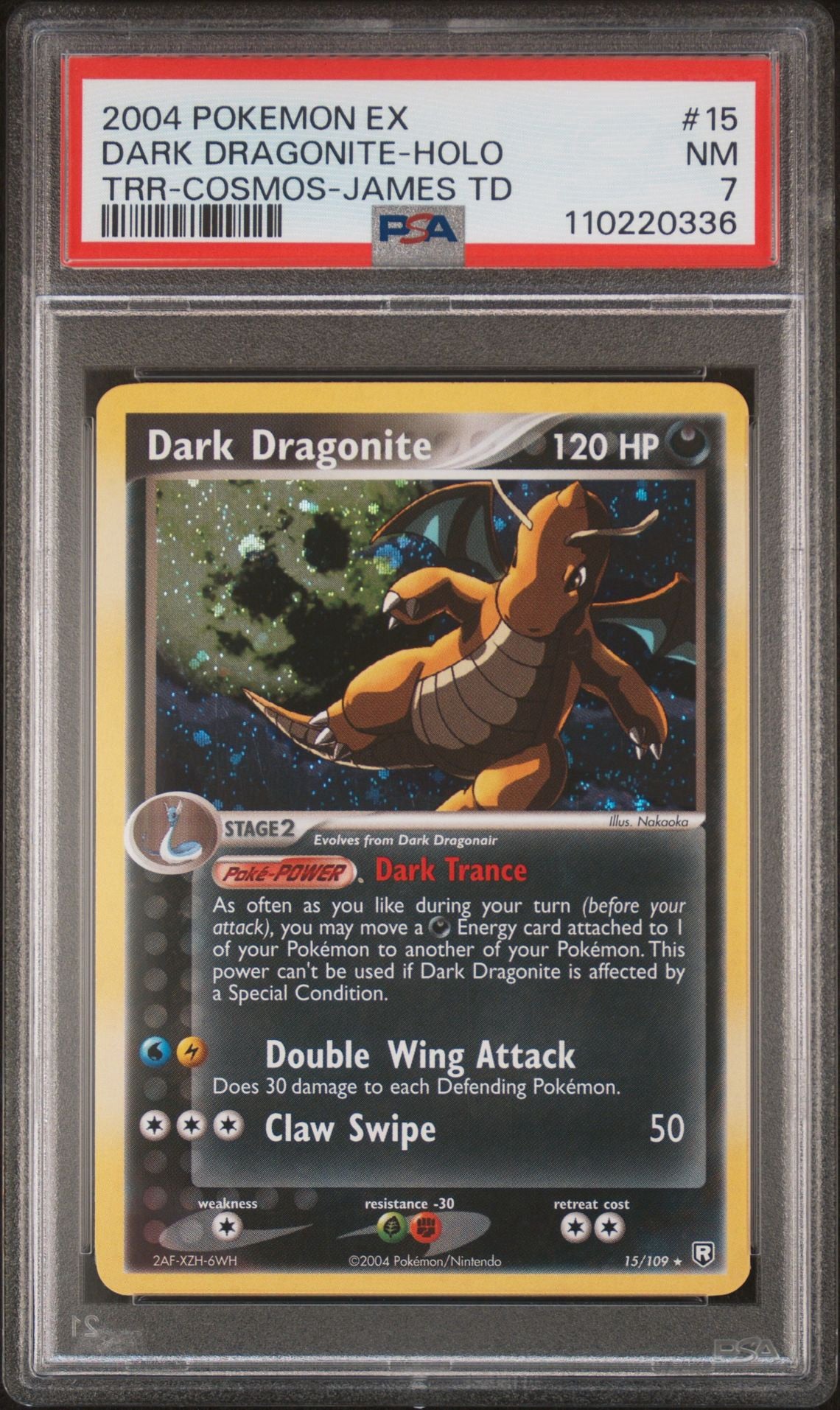 DRAGONITE - HOLO 15 2004 POKEMON EX TEAM ROCKET RETURNS COSMOS-JAMES THEME DECK - PSA 7