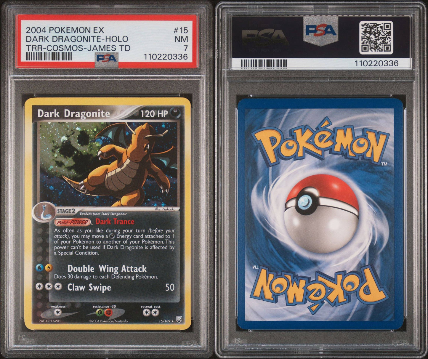 DRAGONITE - HOLO 15 2004 POKEMON EX TEAM ROCKET RETURNS COSMOS-JAMES THEME DECK - PSA 7