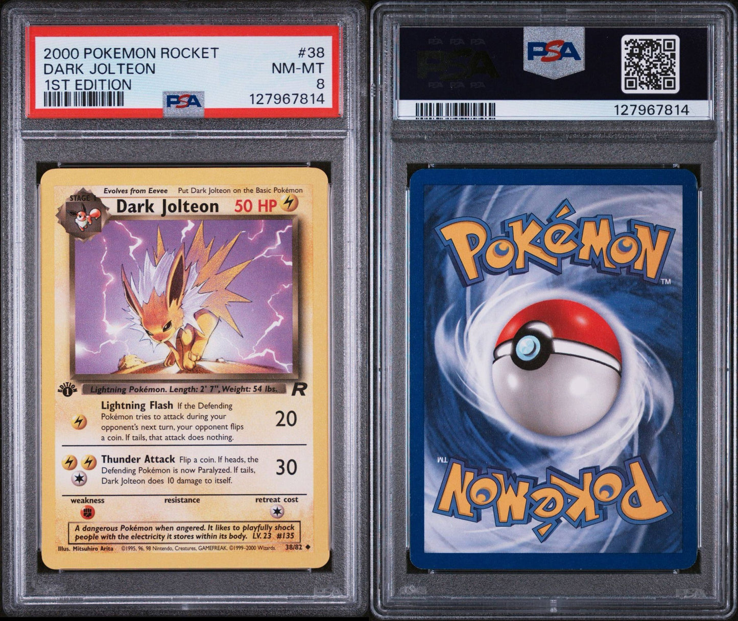 DARK JOLTEON 38 | 2000 POKEMON ROCKET | 1ST EDITION - PSA 8