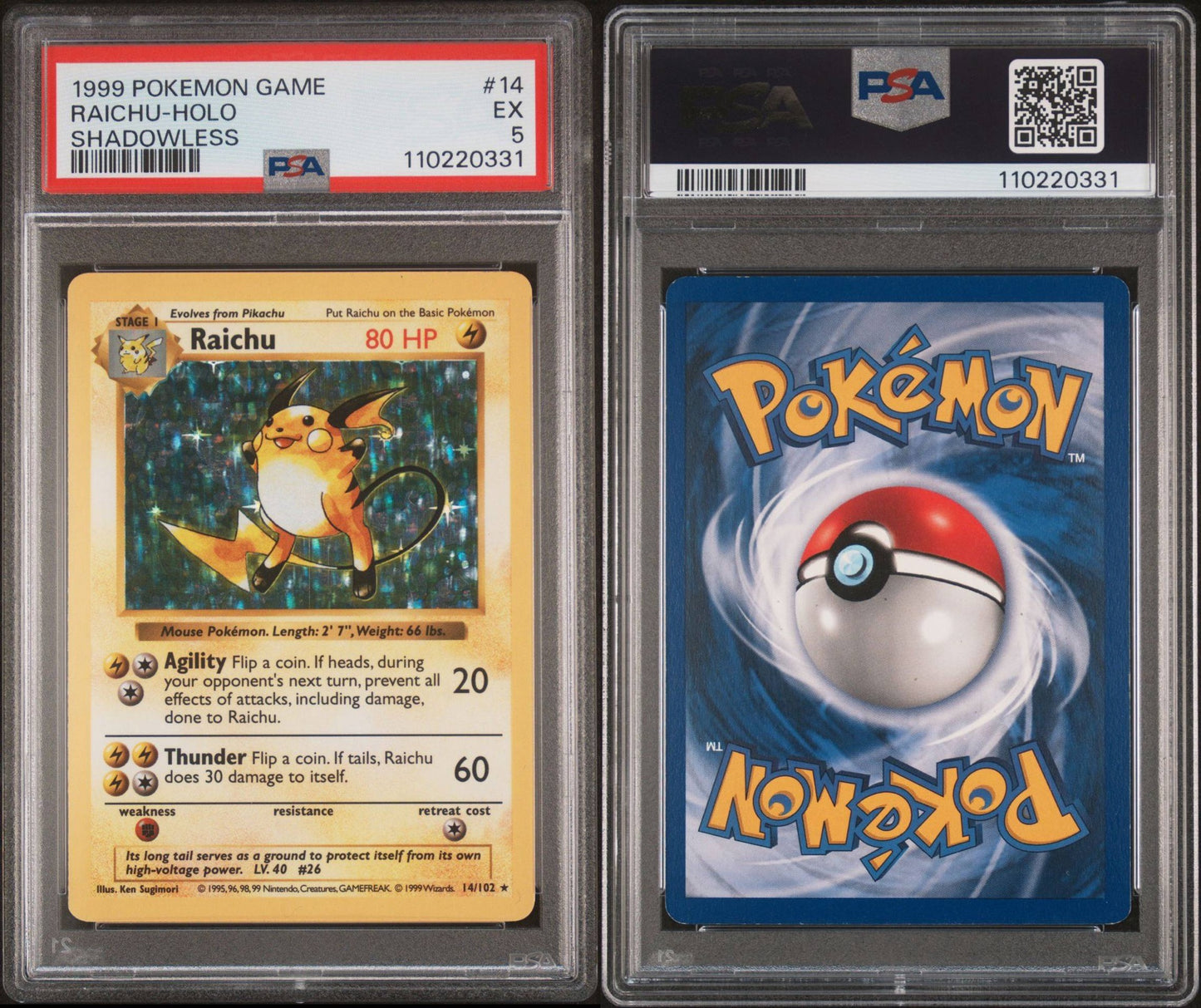 Raichu (Shadowless) - Base Set PSA 5