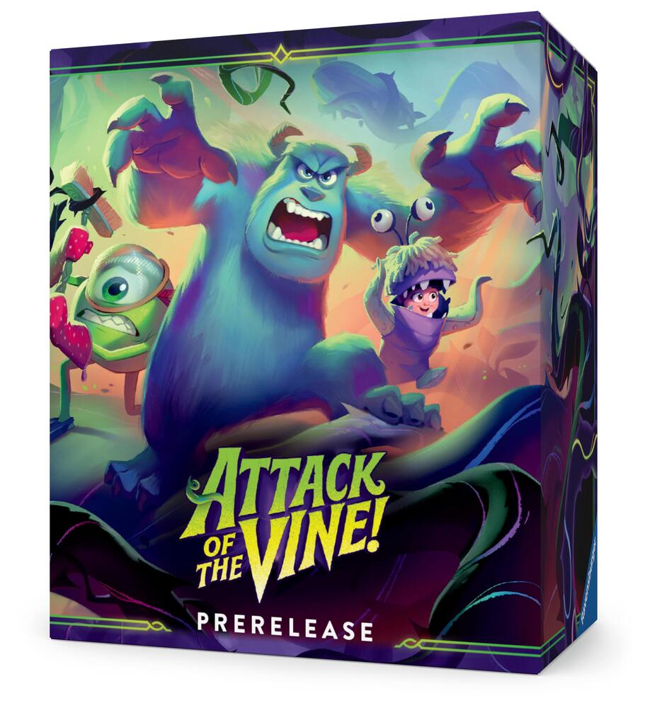 Disney Lorcana: Attack of the Vine! Prerelease Kit box art featuring Sulley, Mike Wazowski, and Boo