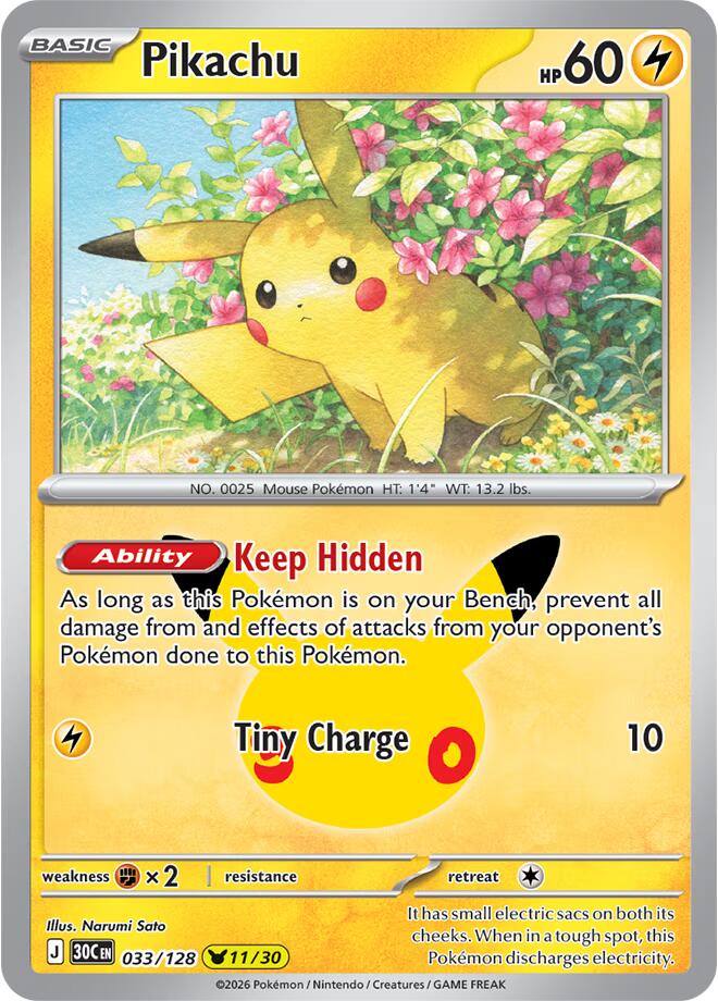 Pikachu - 30th Celebration 033/128 - 11/30