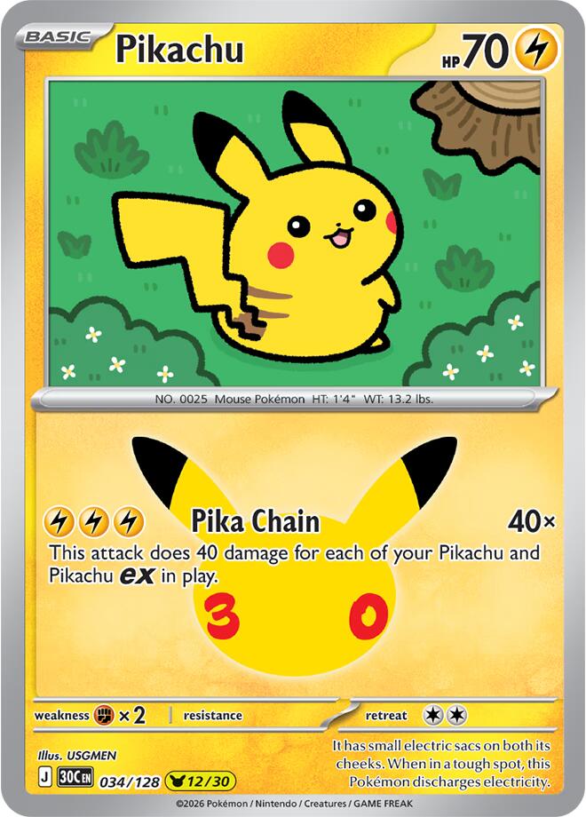 Pikachu - 30th Celebration 034/128 - 12/30
