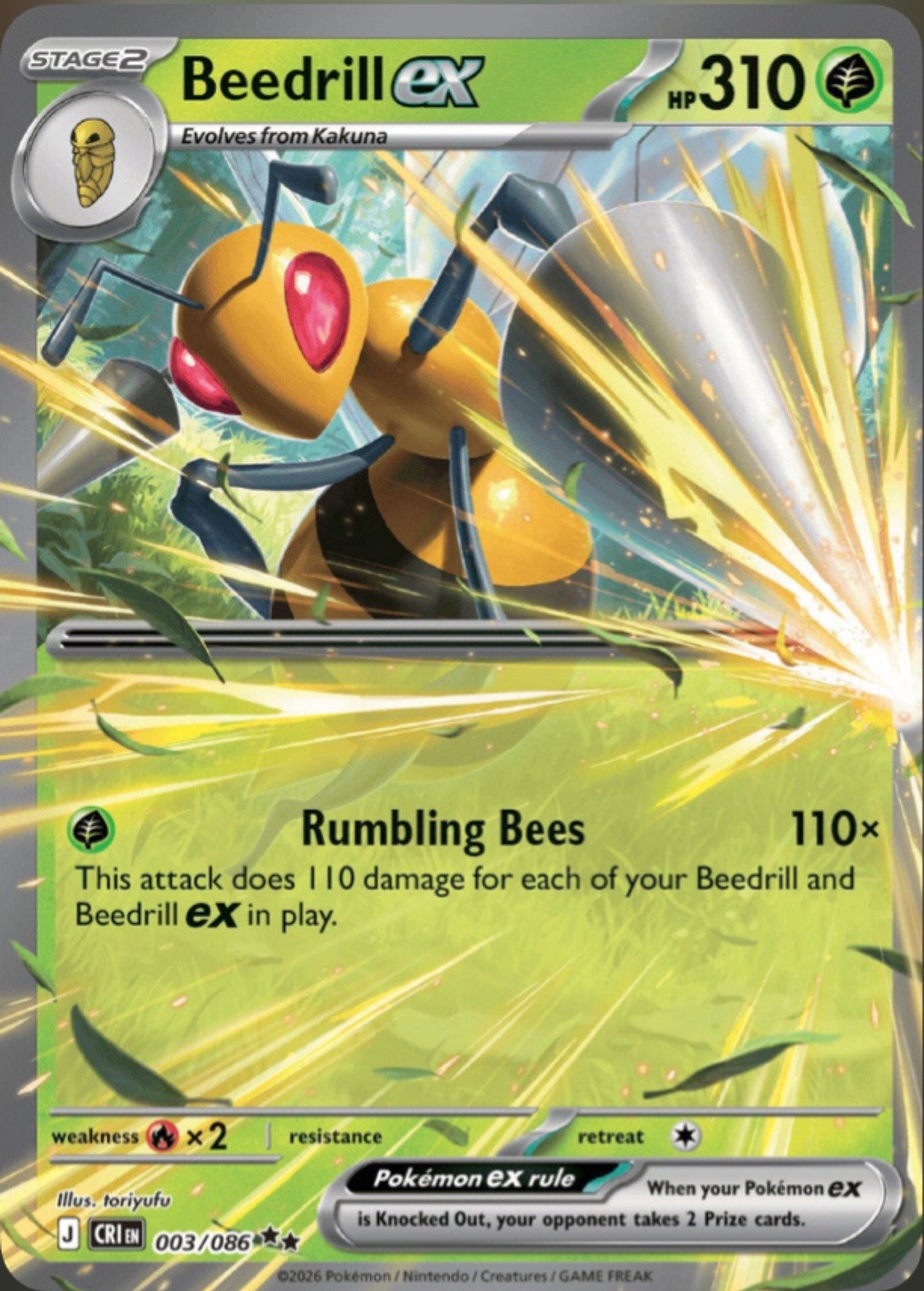Pokémon Singles - Beedrill ex - CRI 3/86