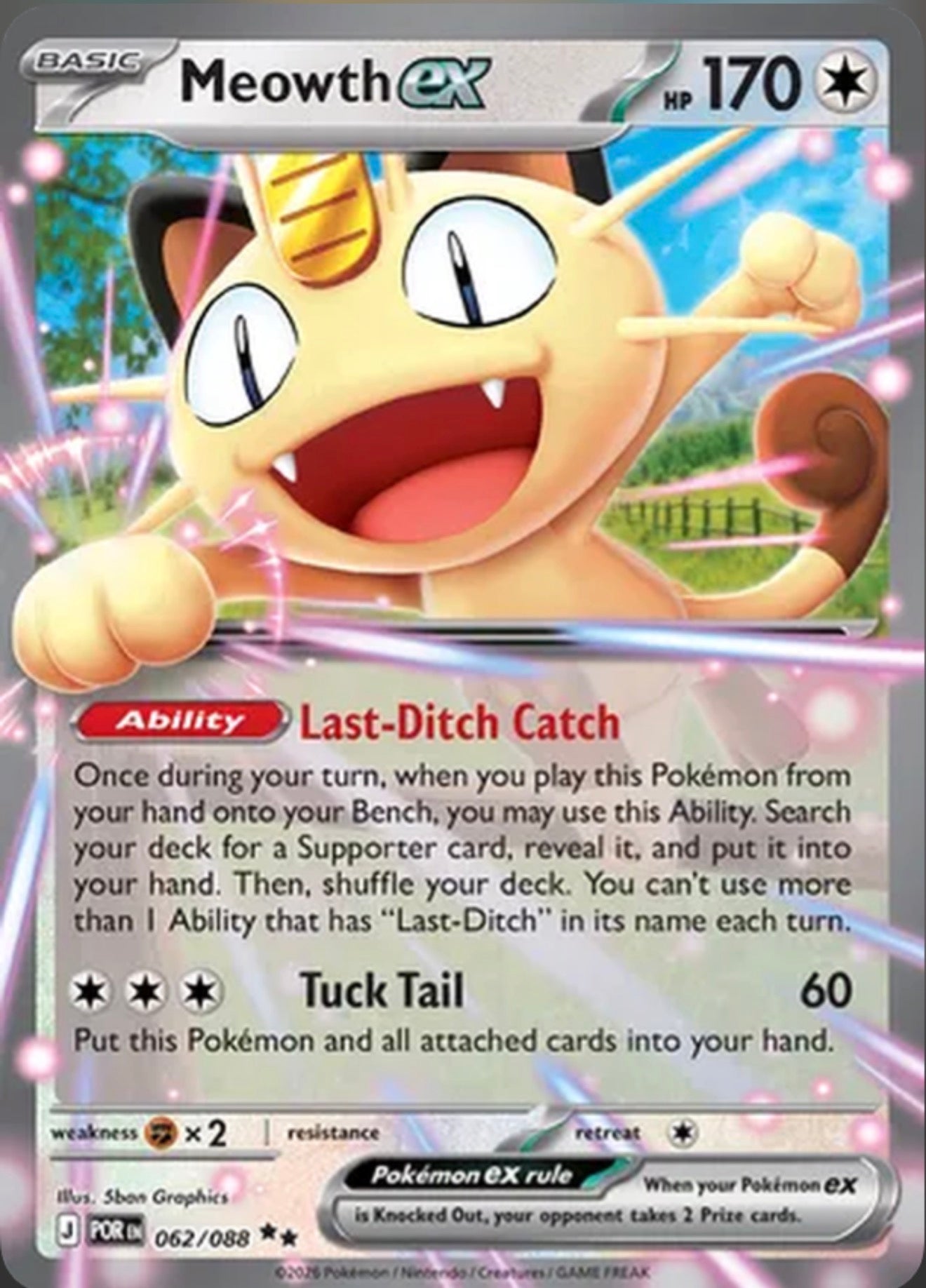 Pokémon Singles - Meowth ex - POR 62/88