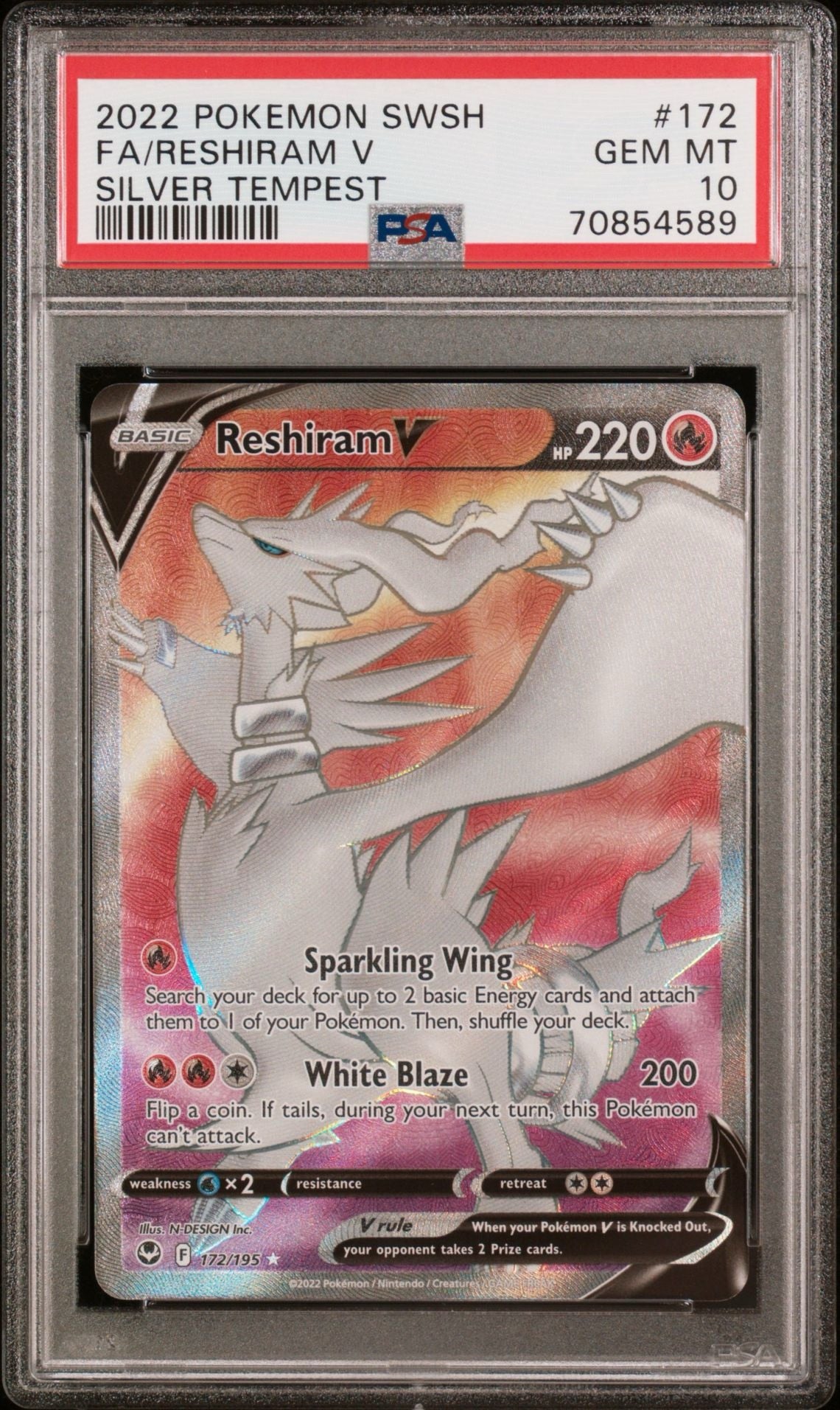 RESHIRAM V 172 | 2022 POKEMON SWORD & SHIELD SILVER TEMPEST - PSA 10