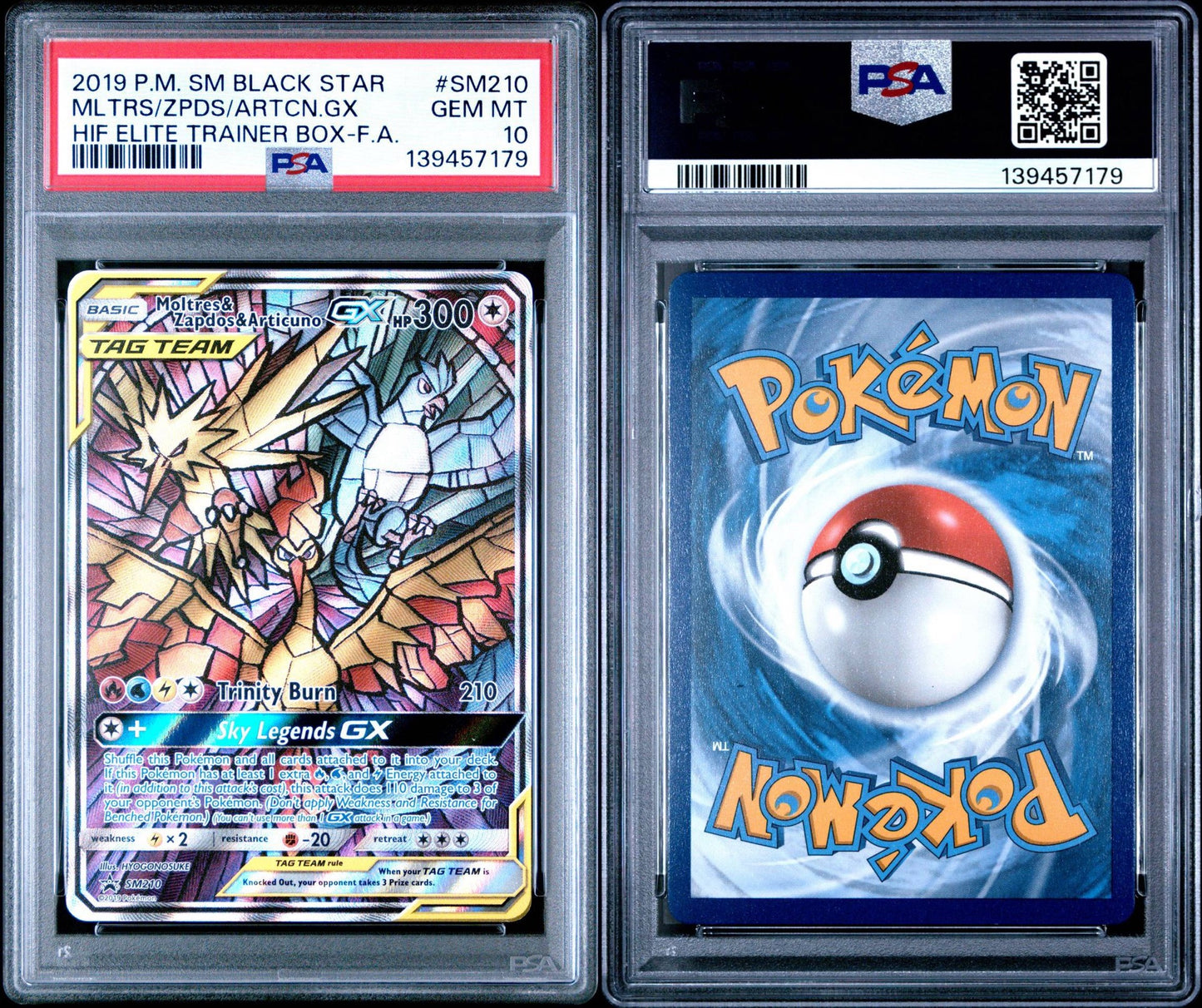 MOLTRES & ZAPDOS & ARTICUNO GX SM210 | 2019 POKEMON SM BLACK STAR PROMO | HIDDEN FATES ELITE TRAINER BOX - PSA 10