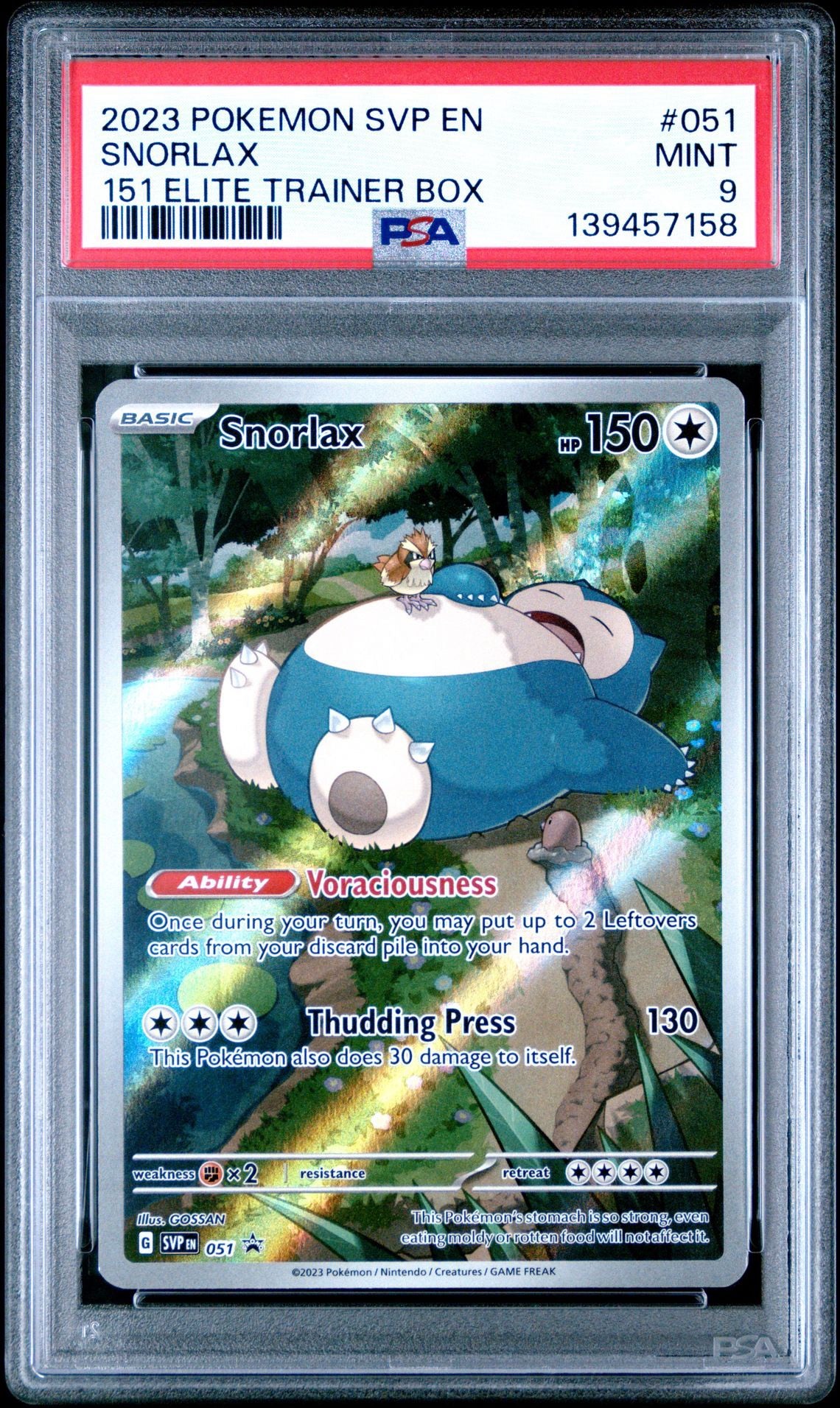 SNORLAX 051 | 2023 POKEMON SVP EN-SV BLACK STAR PROMO | 151 ELITE TRAINER BOX - PSA 9