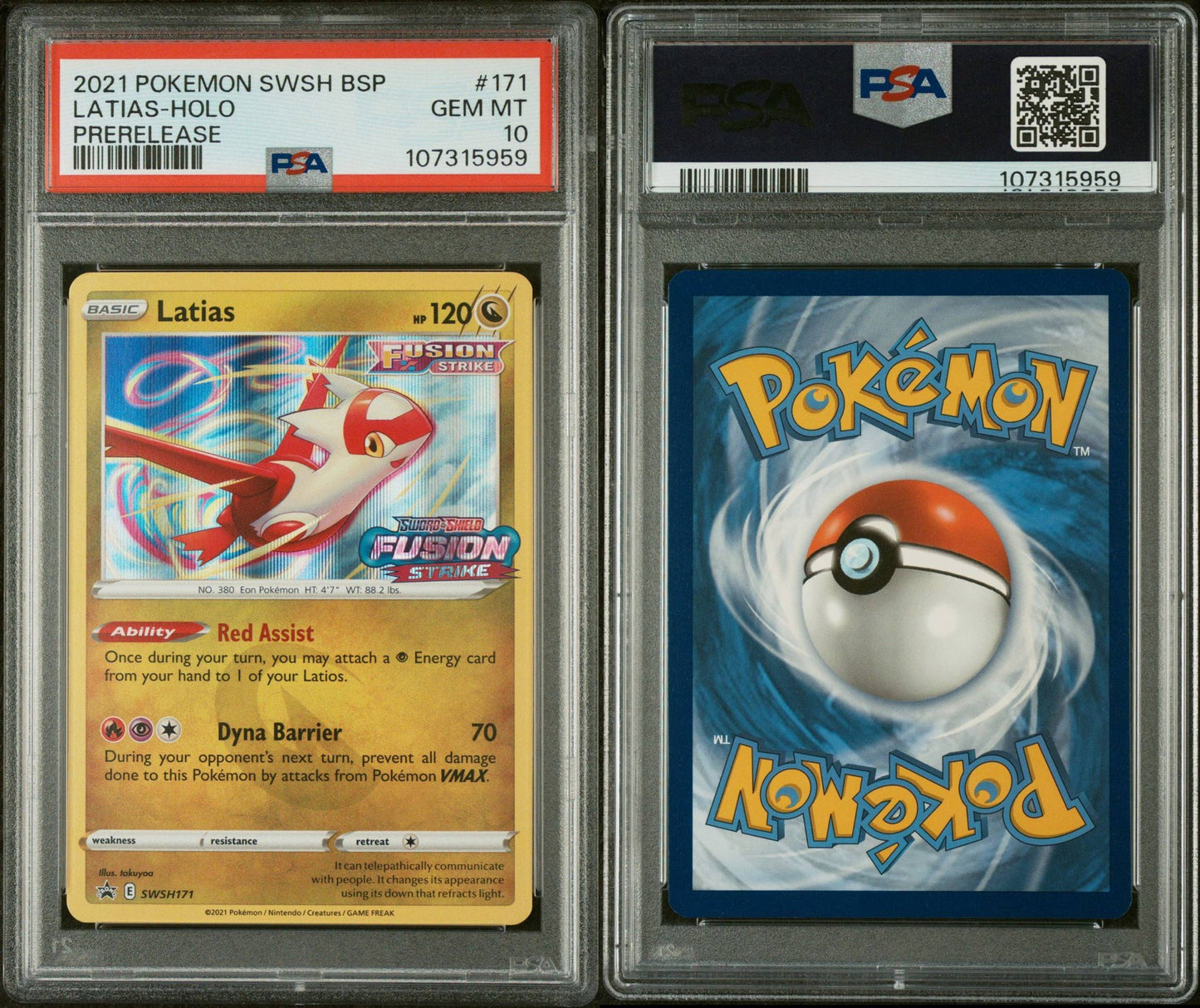 Latias-Holo Fusion Strike Prerelease | 2021 POKEMON SWSH BLACK STAR PROMO - PSA 10