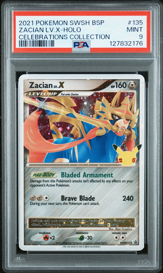Zacian LV.X - Holo #135 | 2021 Pokémon Celebrations Pin Collection Promo - PSA 9