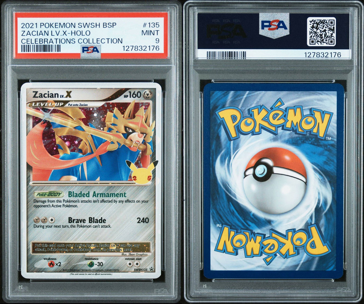 Zacian LV.X - Holo #135 | 2021 Pokémon Celebrations Pin Collection Promo - PSA 9
