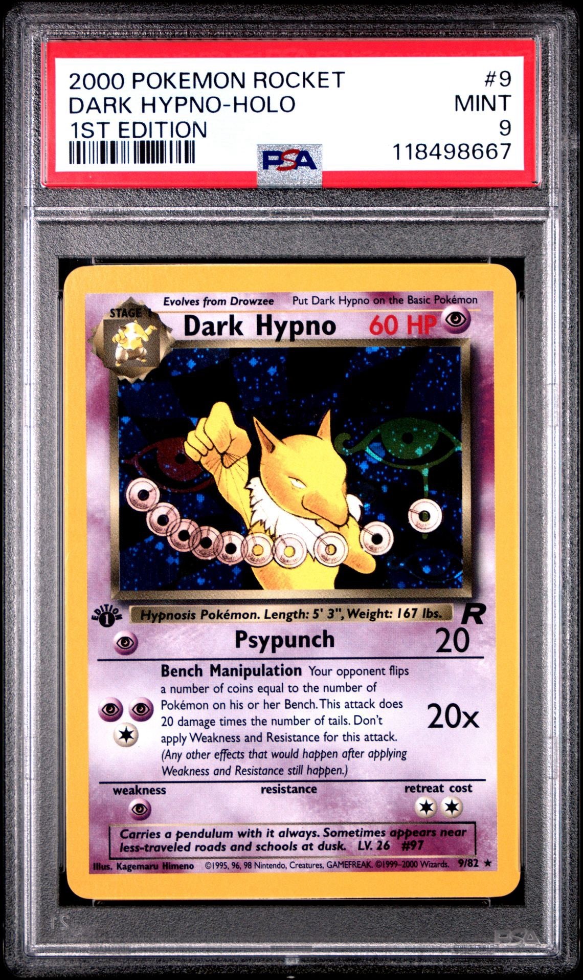 Dark Hypno - Holo 1st Edition | 2000 Pokémon Team Rocket - PSA 9