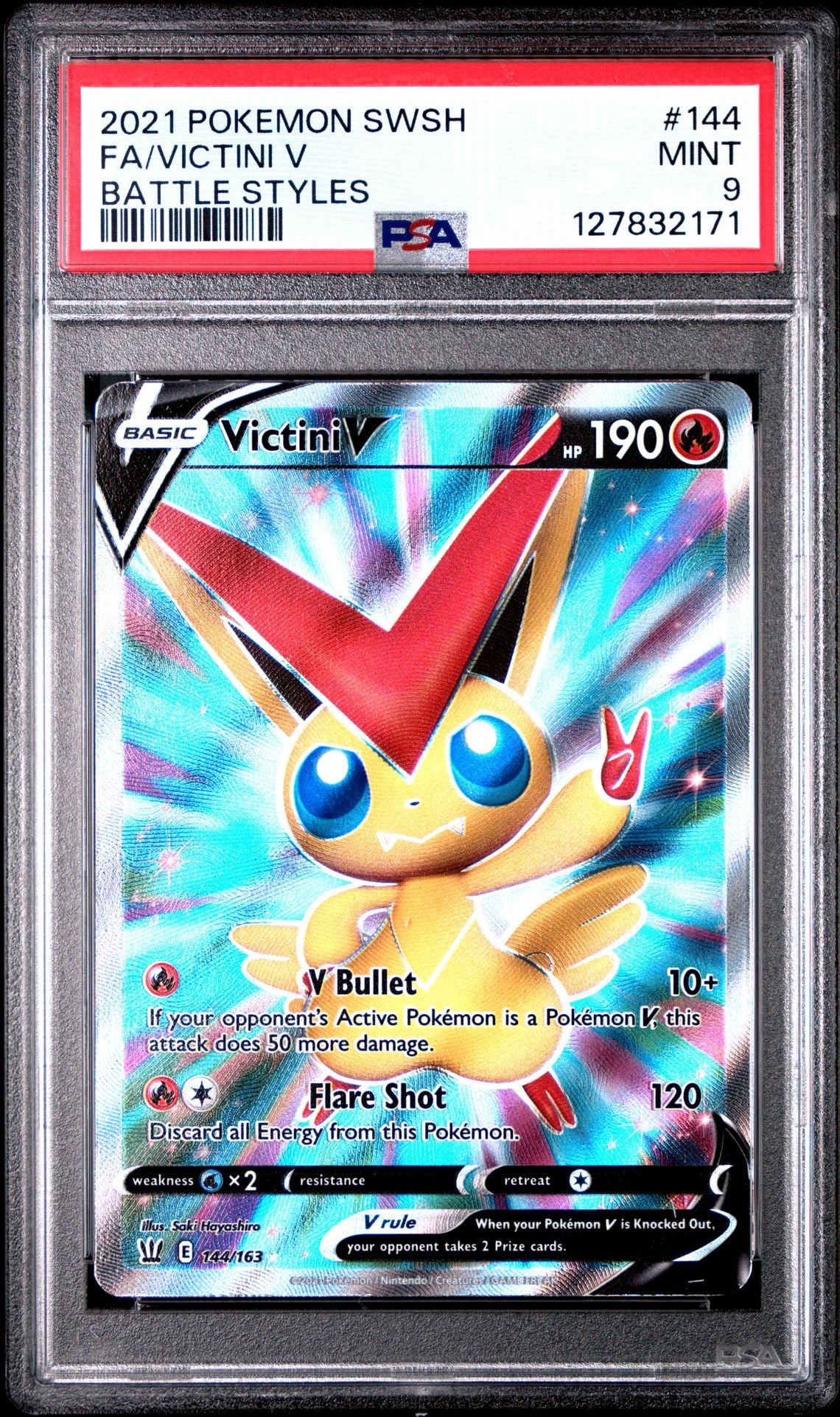 Victini V #144 | 2021 POKEMON SWORD AND SHIELD BATTLE STYLES - PSA 9