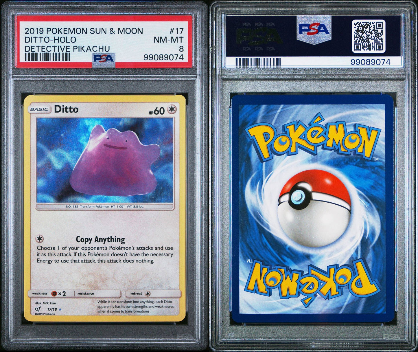 Ditto - Holo #17 | 2019 POKEMON SUN & MOON Detective Pikachu - PSA 8