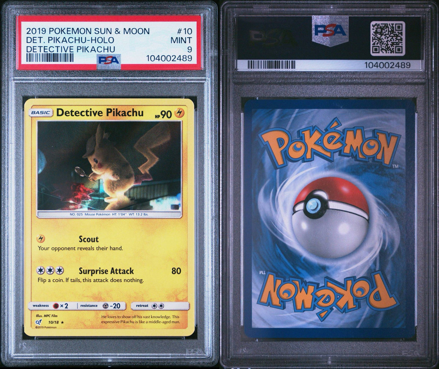 Detective Pikachu - Holo #10 | 2019 POKEMON SUN & MOON Detective Pikachu - PSA 9