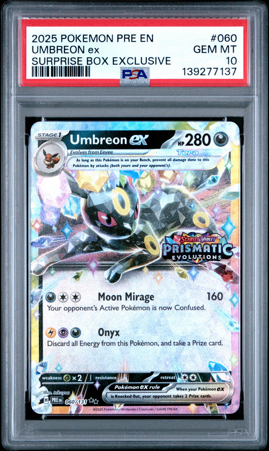 UMBREON EX #60 | 2025 POKEMON PRE EN-PRISMATIC EVOLUTIONS SURPRISE BOX EXCLUSIVE | PSA 10