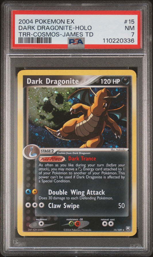 DRAGONITE - HOLO 15 2004 POKEMON EX TEAM ROCKET RETURNS COSMOS-JAMES THEME DECK - PSA 7