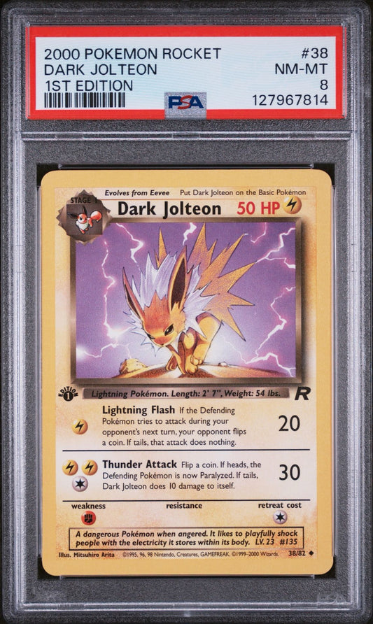 DARK JOLTEON 38 | 2000 POKEMON ROCKET | 1ST EDITION - PSA 8
