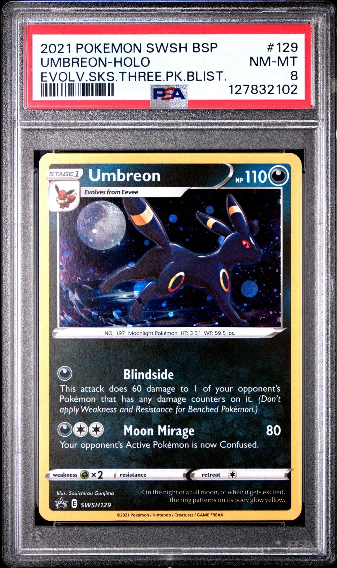 Umbreon Holo | 2021 POKEMON SWSH BLACK STAR PROMO | EVOLVING SKIES THREE PACK BLISTERS - PSA 8