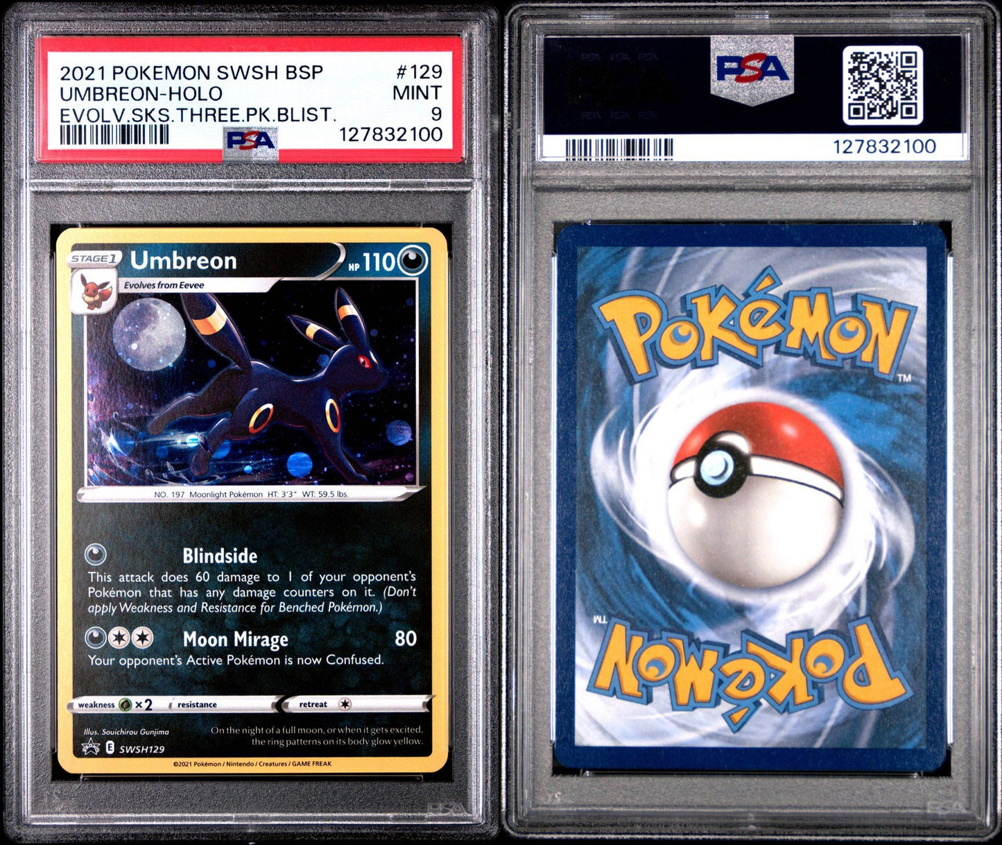 Umbreon Holo | 2021 POKEMON SWSH BLACK STAR PROMO | EVOLVING SKIES THREE PACK BLISTERS - PSA 9