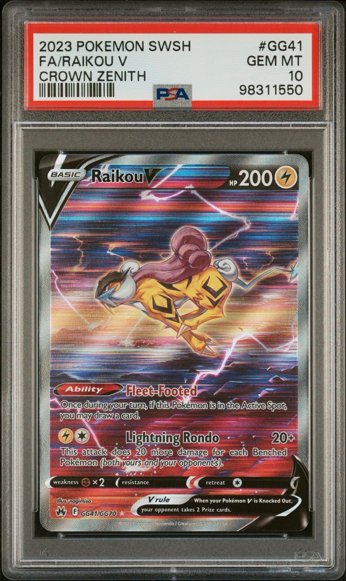 RAIKOU V GG41 | 2023 POKEMON SWORD AND SHIELD CROWN ZENITH - PSA 10