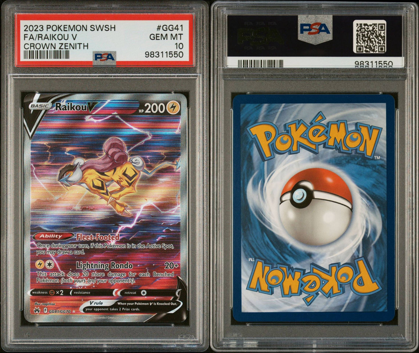 RAIKOU V GG41 | 2023 POKEMON SWORD AND SHIELD CROWN ZENITH - PSA 10