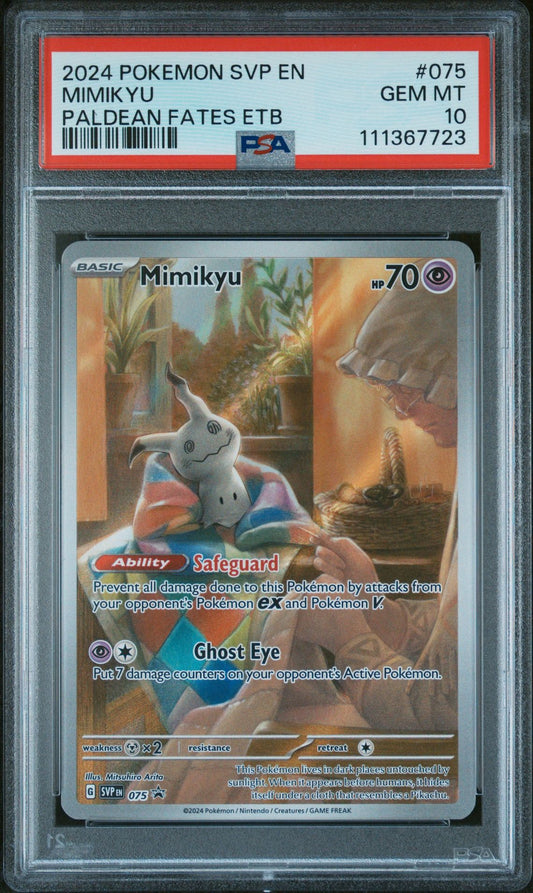 MIMIKYU 075 | 2024 POKEMON SVP EN-SV BLACK STAR PROMO | PALDEAN FATES ELITE TRAINER BOX - PSA 10