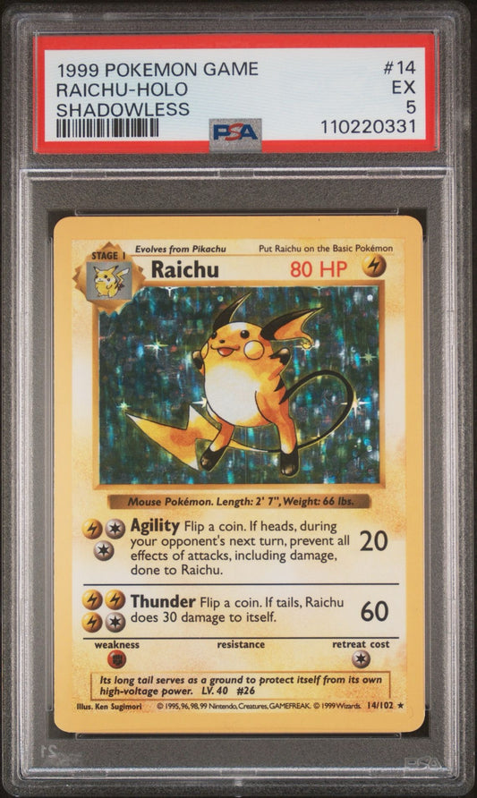 Raichu (Shadowless) - Base Set PSA 5